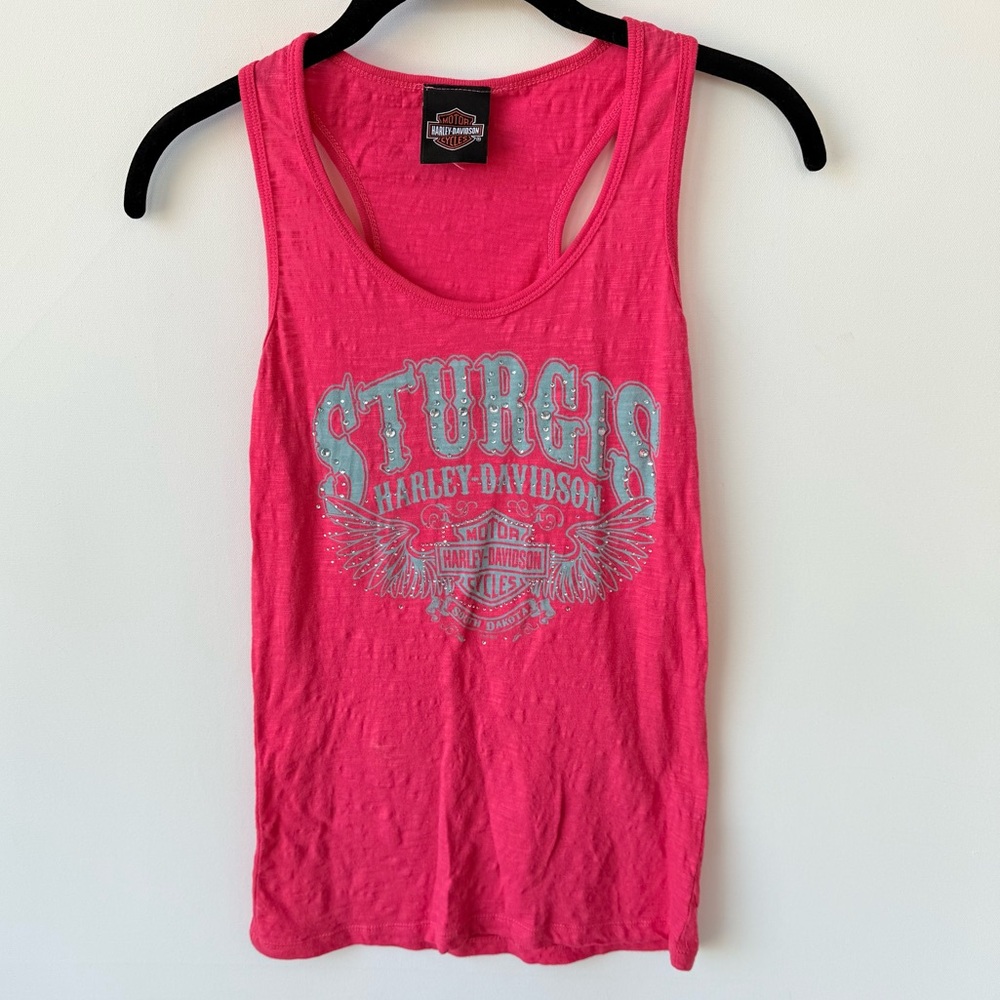 Harley Davidson Sturgis Bling Bedazzled Tank Top size small in Pink